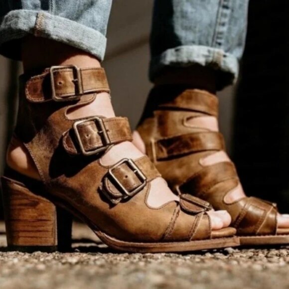 Freebird By Steven Quail Tan Leather Caged Gladiator Heels, Size 8 - Picture 12 of 14